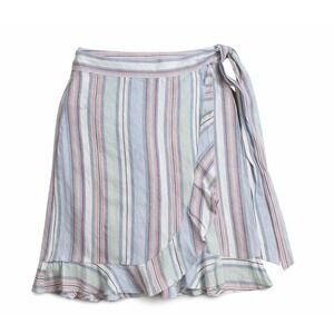 LOFT Pastel Striped Linen Blend Ruffle Wrap Skirt 6 Cottagecore beach flowy pink